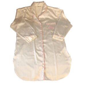 Charter club Women’s sleep shirt button Gown 3/4 sleeve Ivory Pink Detail Large?